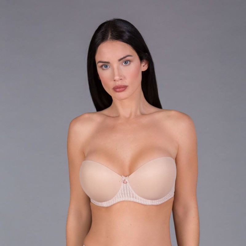 Sujetador sin tirantes preformado control encaje allover con aros y con foam.